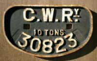 <h4><a href='/locations/P/Plates,_signs,_notices_etc'>Plates, signs, notices etc</a></h4><p><small><a href='/companies/G/Great_Western_Railway'>Great Western Railway</a></small></p><p>GWR 10T wagon plate no. 30823. 4/18</p><p>01/02/1980<br><small><a href='/contributors/Alistair_MacKenzie'>Alistair MacKenzie</a></small></p>