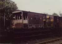 20T brake van No. B951680 at Arnott Young Dalmuir on 25-9-1981 for breaking up.<br><br>[Alistair MacKenzie 25/09/1981]