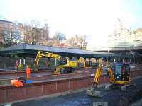 West end platform realignment and renewal work seen from a train arriving at Waverley on 14 February. <br><br>[F Furnevel 14/02/2007]