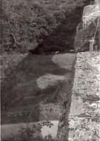 The parapet and shadow (North side) of the viaduct between Torphins and Lumphanan. This structure was demolished with explosives in the 1980's. [see image 13695]<br><br>[Ken Strachan /06/1976]