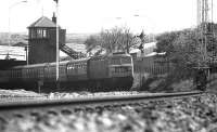 Craiginches North SB on 25 May 1975 with a class 47 passing on a train for Aberdeen.<br><br>[John McIntyre 25/05/1975]