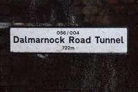 Platform 1 sign at Dalmarnock describing length of tunnel to Bridgeton.<br><br>[Colin Harkins //]