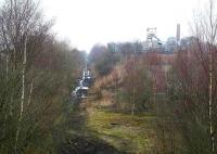 Looking north along the trackbed of the Waverley route in Feb 2007 with the Lady Victoria Colliery on the right.<br><br>[John Furnevel /02/2007]