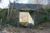 A surviving bridge spanning the trackbed of the former Selkirk branch near the site of Abbotsford Ferry station. Photographed on 24 February 2007, looking south west towards Selkirk. The line had closed to all traffic in 1964.<br><br>[John Furnevel 24/02/2007]