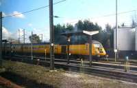 Network Measurement Train stopped at Craigentinny Depot for fuel on 3 March photographed through the window of a passing Newcraighall service.<br><br>[John Furnevel 03/03/2007]