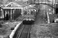 Class 08 on the trip freight working from Kittybrewster to Guild Street yard in May 1975 passing through the station.<br><br>[John McIntyre /05/1975]