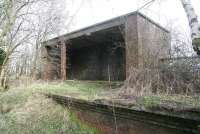 Remains of the building on the up platform at Tillietudlem on 8 March 2007.<br><br>[John Furnevel 08/03/2007]