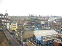 East London line extension - the works in the background are on  the site of the new Shoreditch High St station. Note the old tube stock bottom right.<br><br>[Michael Gibb 09/03/2007]