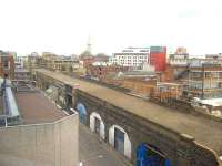 East London line extension - looking along Kingsland viaduct, accommodating its numerous garages, warehouses and stores, towards Hoxton. Virtually all the rubbish, vegetation etc has now been cleared in preparation for track laying.<br><br>[Michael Gibb 09/03/2007]