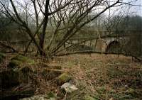 Pile of stone sleepers seen on the <i>Bulls horns</i> east of Lenzie where there was transhipment between the E&G and M&K lines. The M&K passed under the viaduct seen to the right.<br><br>[Ewan Crawford //]