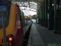 Looking down Platform 9 with 221122 <i>Doctor Who</i> at the rear and 221102 <i>John Cabot</i> in the distance.<br><br>[Graham Morgan 03/03/2007]