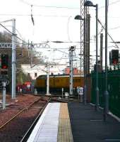 Looking east along the refurbished platform 3 at Waverley in February 2007 as the Network Rail Measurement Train leaves the station. <br><br>[John Furnevel 09/02/2007]