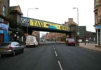 Looking south along Saltmarket in March 2007 at the bridge carrying the CGU line from Saltmarket Junction (right) on towards Gallowgate.<br><br>[John Furnevel 25/03/2007]