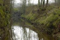 West of Binnhead in March 2007 showing the flooded cutting with infilled road bridge to rear.<br><br>[Bill Roberton /03/2007]