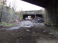 A clear view of the throat of the old Bridgeton Central..Digger, Dumper truck and tyres stealing the show.<br><br>[Colin Harkins 29/03/2007]