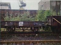 <B>GWR 14t</B> wagon at Arnott Young, Dalmuir for breaking. Wagon number 80194 has DW prefix.<br><br>[Alistair MacKenzie 25/09/1981]