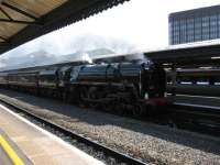 <h4><a href='/locations/R/Reading'>Reading</a></h4><p><small><a href='/companies/G/Great_Western_Railway'>Great Western Railway</a></small></p><p>71000 Duke of Gloucester steams through Reading with the 1st leg of the 7 day <I>Great Britain</I> steam railtour. 3/10</p><p>06/04/2007<br><small><a href='/contributors/Michael_Gibb'>Michael Gibb</a></small></p>