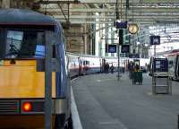 91002 Durham Cathedral waiting to depart from Platform 1.<br><br>[Graham Morgan 24/03/2007]