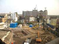 Foundation works underway at New Inn Yard, Shoreditch for a new bridge on the ELL extension.<br><br>[Michael Gibb 12/04/2007]