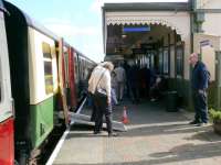 Disabled ramp for some of our important visitors at Boness. The gangways between the BK (brake corridor) and the TK (third corridor) have been widened for wheelchairs.<br><br>[Brian Forbes /04/2007]