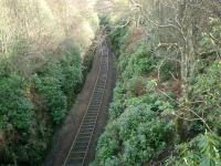 West Highland Line south of Whistlefield from Coulport Road bridge.<br><br>[Alistair MacKenzie 17/04/2007]