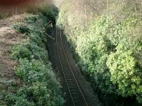 West Highland Line south of Whistlefield from Coulport Road bridge.<br><br>[Alistair MacKenzie 17/04/2007]