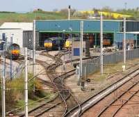 The DRS depot at Carlisle on 18 April 2007, looking north from Etterby Road bridge.<br><br>[John Furnevel 18/04/2007]