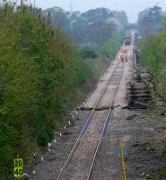 New track at Newburgh station. This relaying up to 75 m.p.h. standard decreases the running time between Ladybank and Hilton Junction, Perth.<br><br>[Brian Forbes 21/04/2007]