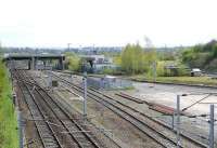 South end of Kingmoor looking towards Carlisle. The bridge carried the Waverley route - on the right is the spur which allows traffic from Kingmoor to access the line which now serves a Distribution Depot at Brunthill.<br><br>[John Furnevel 18/04/2007]