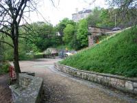 The western entrance to the former Scotland Street station and goods yard (now a childrens play area) seen on 25 April 2007, with the south portal of Scotland Street tunnel standing centre right. Above the tunnel is Scotland Street itself and the houses of Edinburghs New Town.<br><br>[John Furnevel 25/04/2007]