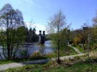 The support columns of the viaduct that carried the railway over the River Oich to the pier on Loch Ness.<br><br>[John Gray 29/04/2007]