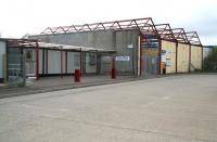 Work on the £20m bus/rail/ferry interchange at Gourock is scheduled to commence later this year. View northeast on 29 April showing the temporary entrance and ticket office.<br><br>[John Furnevel 29/04/2007]