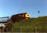 Lanarkshire and Dumbartonshire Railway. Class 37 401 on L&D Dalmuir Riverside Branch at bridge over Dumbarton Road.<br><br>[Alistair MacKenzie //]