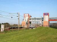 View north over Prestwick Airport station showing the Rail/Air link bridge across the A79.<br><br>[John Furnevel 3/05/2007]