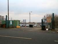 Gates at the main entrance to the former High Street goods depot in March 2007. View east towards Bellgrove with the current High Street passenger station just off to the right.<br><br>[John Furnevel 18/03/2007]