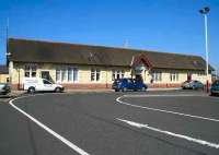 The impressive building at Prestwick Town in May 2007 looking west from the station approach.<br><br>[John Furnevel 03/05/2007]