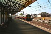 Glasgow bound train runs into Prestwick Town - May 2007.<br><br>[John Furnevel 03/05/2007]