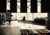 Looking out along the platforms at Galway station on a wet evening in 1991.<br><br>[Bill Roberton //1991]