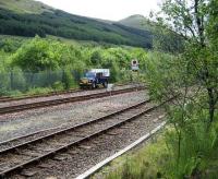 RoadRail Land Rover in the siding at Glen Douglas on 28 May 2007 awaiting passage of a northbound train.<br><br>[John McIntyre 28/05/2007]