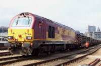 67011 ready to leave Guild Street yard with a consignment of pipes in May 2007.<br><br>[Mick Golightly /05/2007]