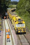 Autoballaster alongside the relaid down line between Dalgety Bay and Aberdour on 8 July 2007.<br><br>[Bill Roberton 08/07/2007]