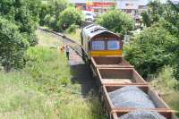 Leith South - Millerhill departmental service stopped at signals on 9 July stands alongside Seafield Road.  <br><br>[John Furnevel 09/07/2007]