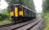 Clitheroe train near Wilpshire on the Blackburn - Hellifield line on 30 June in heavy rain.<br><br>[John McIntyre 30/06/2007]