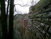 Part of the surviving northern abutment and piers of Craighead Viaduct on 3 March 2006, looking across the Clyde from Bothwell.<br><br>[John Furnevel 03/03/2006]