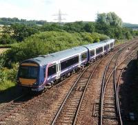 170406 takes the east-west curve at Inverkeithing East Junction on 23 July.<br><br>[David Panton 23/07/2007]