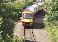 Eastbound train on the single line between Inverkeithing North and Inverkeithing East Junctions on 24 July 2007.<br><br>[John Furnevel 24/07/2007]