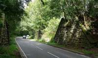 Dividing bridges approaching Alyth Junction. The nearer is higher in order to flyover the main SMJR. The further away abutment wher e the car is, was lower and was the south line heading to Newtyle.<br><br>[Brian Forbes 29/07/2007]