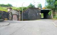 At the top of Lynedoch Street stood the island platform station of Upper Greenock, closed in June 1967. View south on 29 July with the former entrance on the left.<br><br>[John Furnevel 29/07/2007]