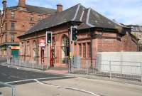 Looking across Inverkip Street at the original 1889 renaissance style station building at Greenock West on 29 July 2007. <br><br>[John Furnevel 29/07/2007]