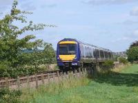 170413 between Longforgan and Templehall level crossings heading to Perth. Longforgan signal box is seen middle right.<br><br>[Brian Forbes 03/08/2007]